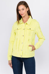 American Bazi Women's Distressed Denim Jacket with Button Back Closure